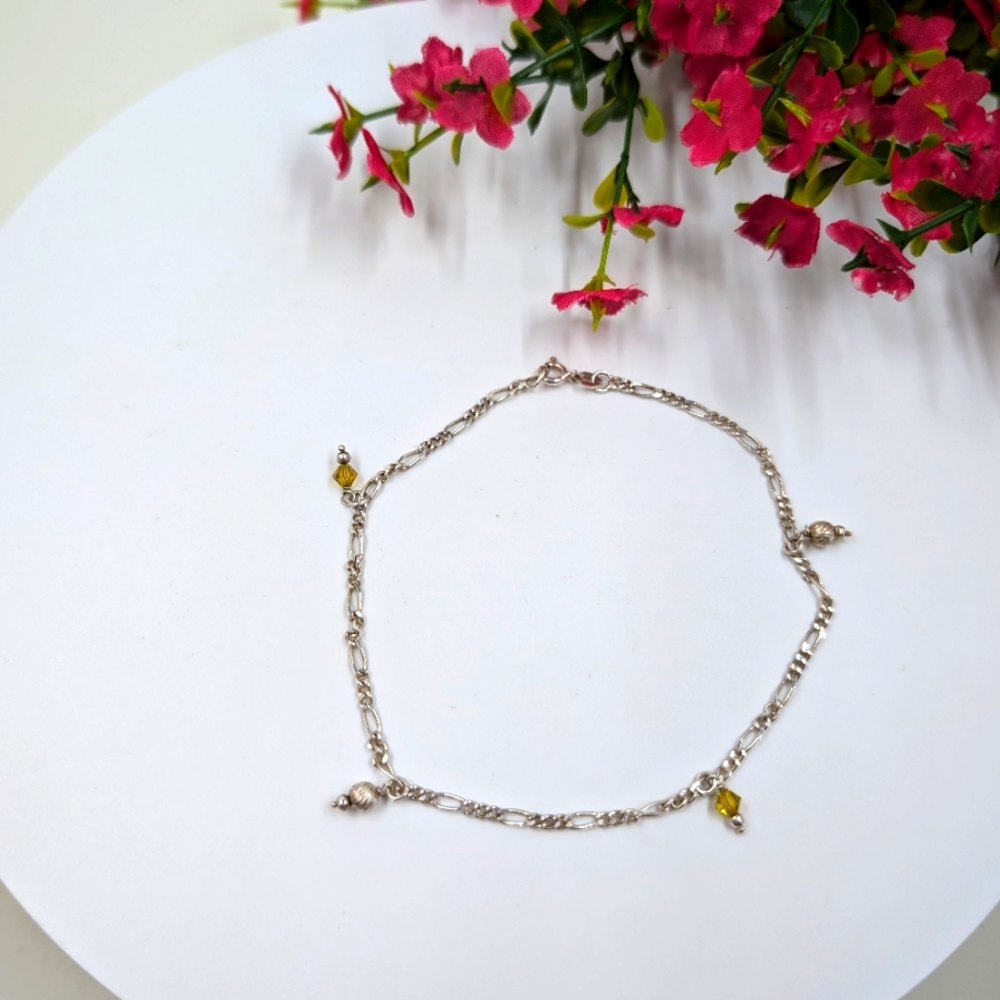Crystal Dangle 925 Sterling Silver Signed Vintage Bracelet / Anklet